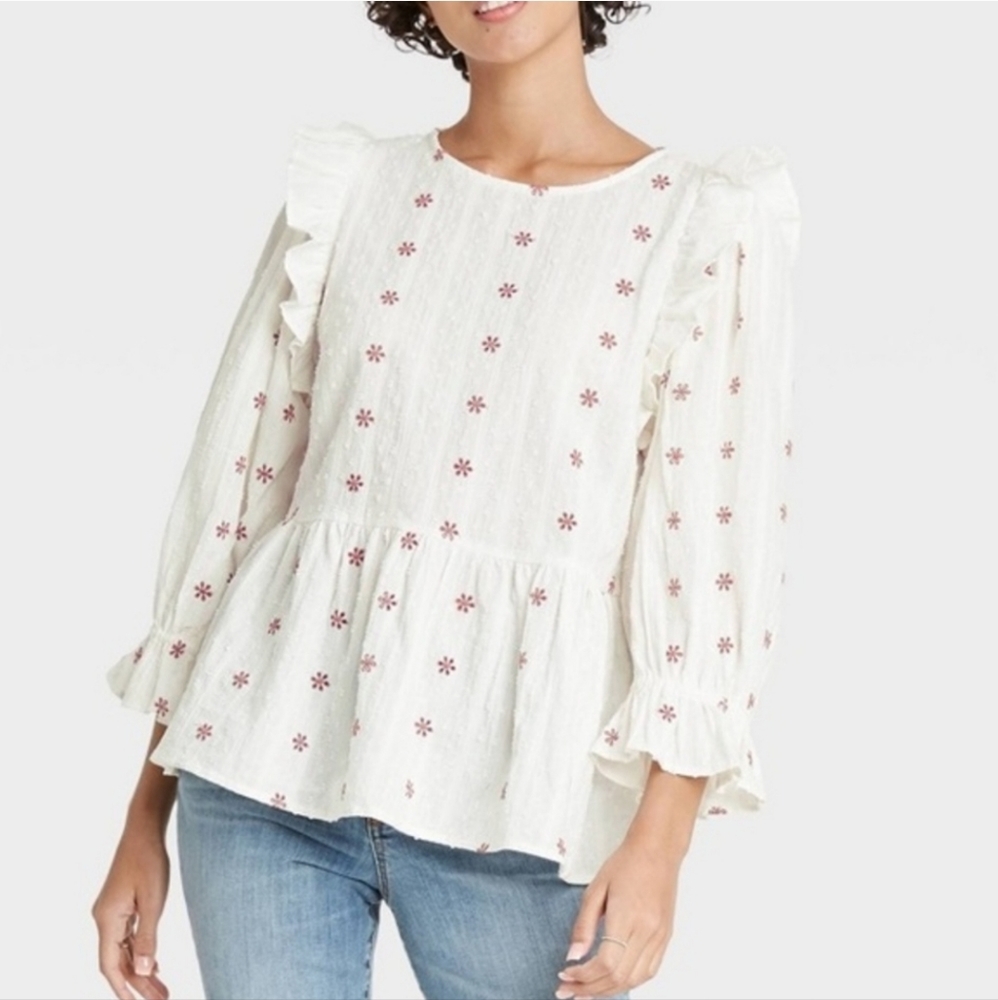 Target Universal Thread Ruffle Sleeve Eyelet Blouse